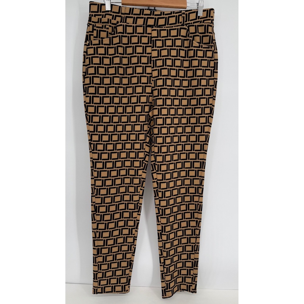 Bae City Tan Black Geometric Square Print Slim Leg Pull On Pants Plus Sz 2X